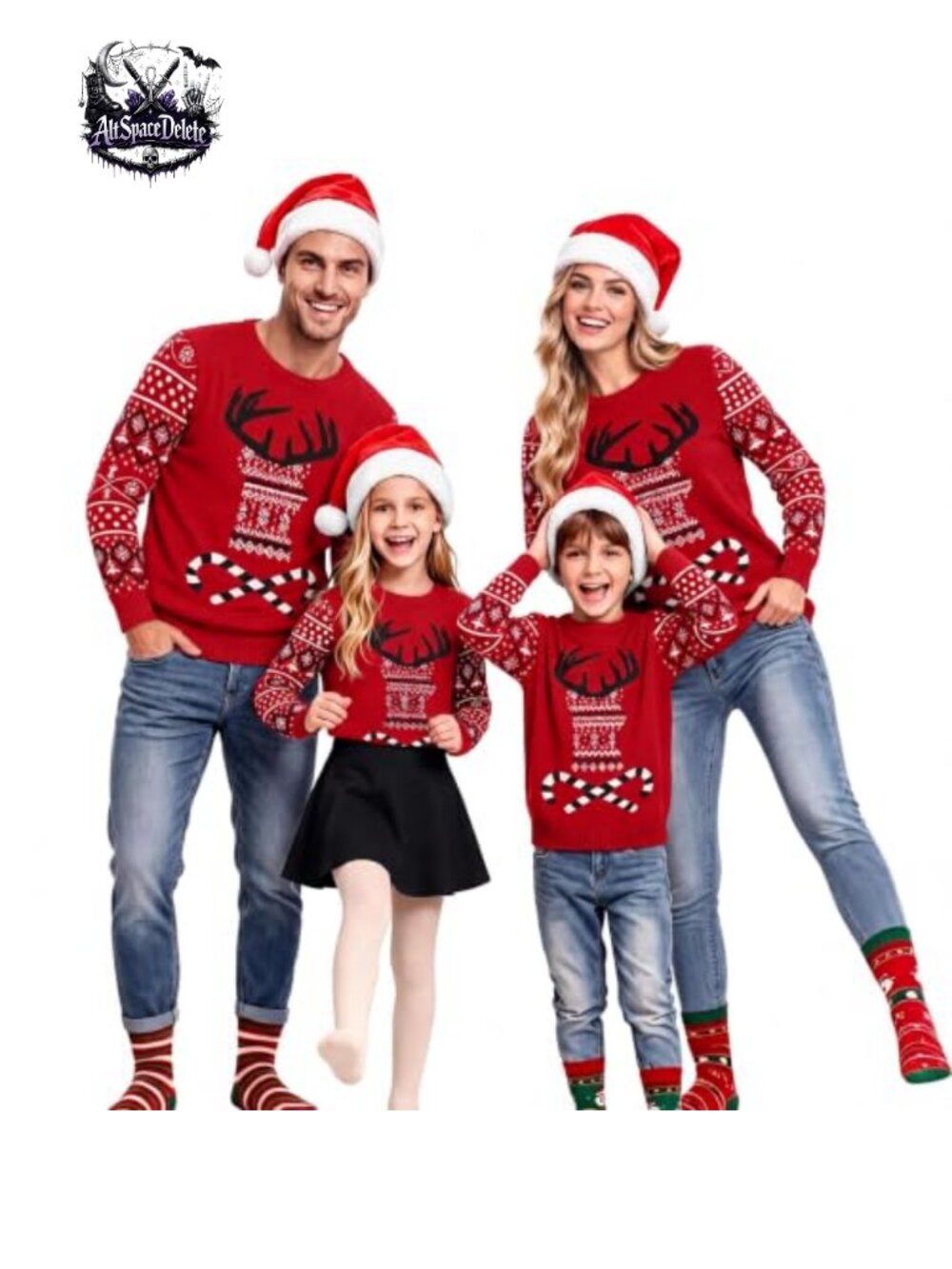 Knit Christmas Pullover Sweater Reindeer Snowflake Crewneck